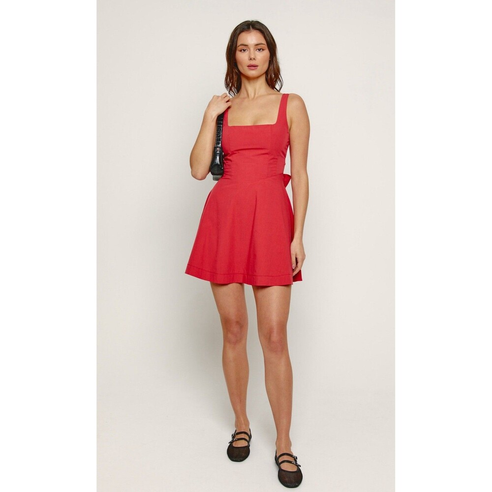 Rare London Red bow back Mini Dress Size 4 Flirty Skater - Picture 1 of 11